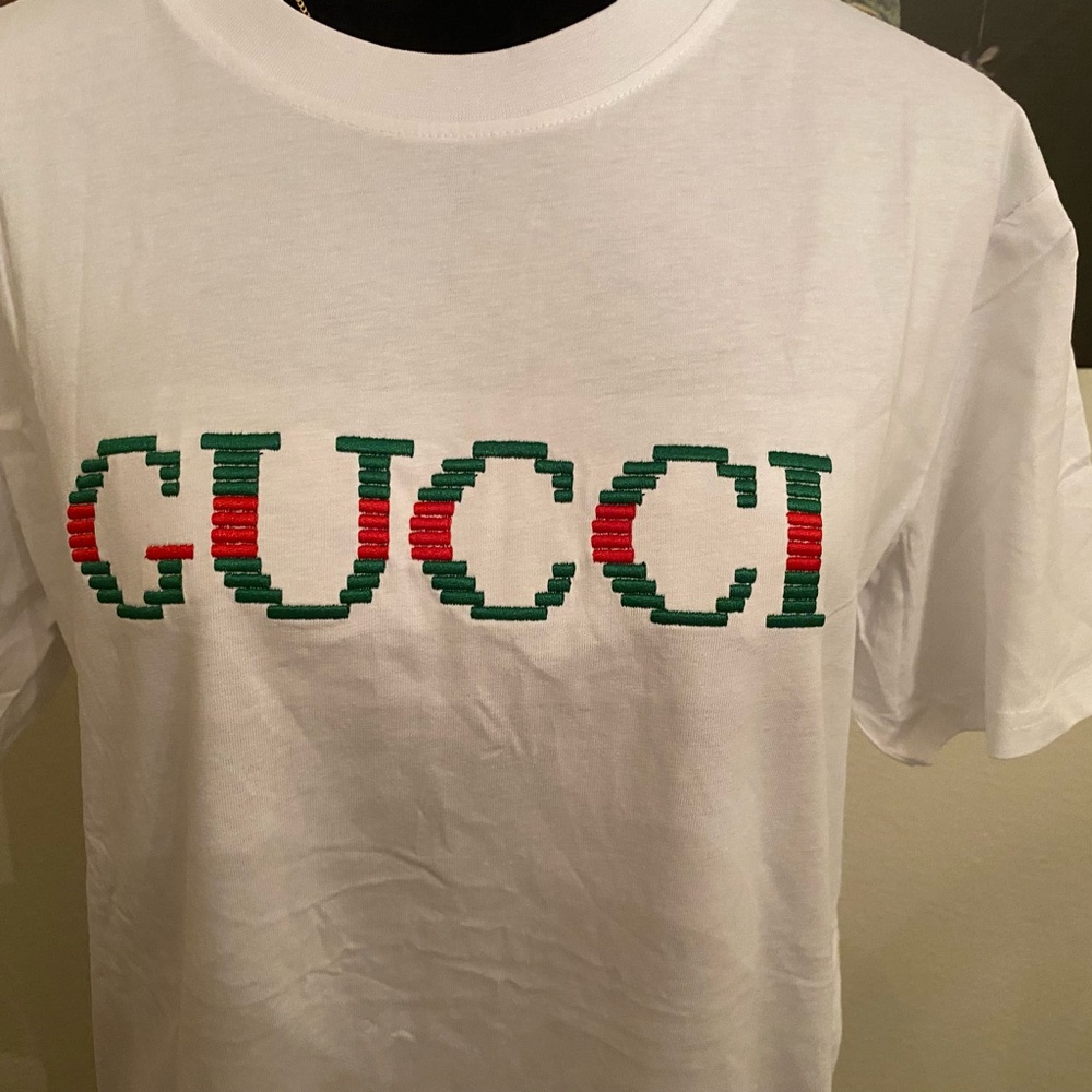 Gucci White and Green Short Sleeve Tee with Signature Logo